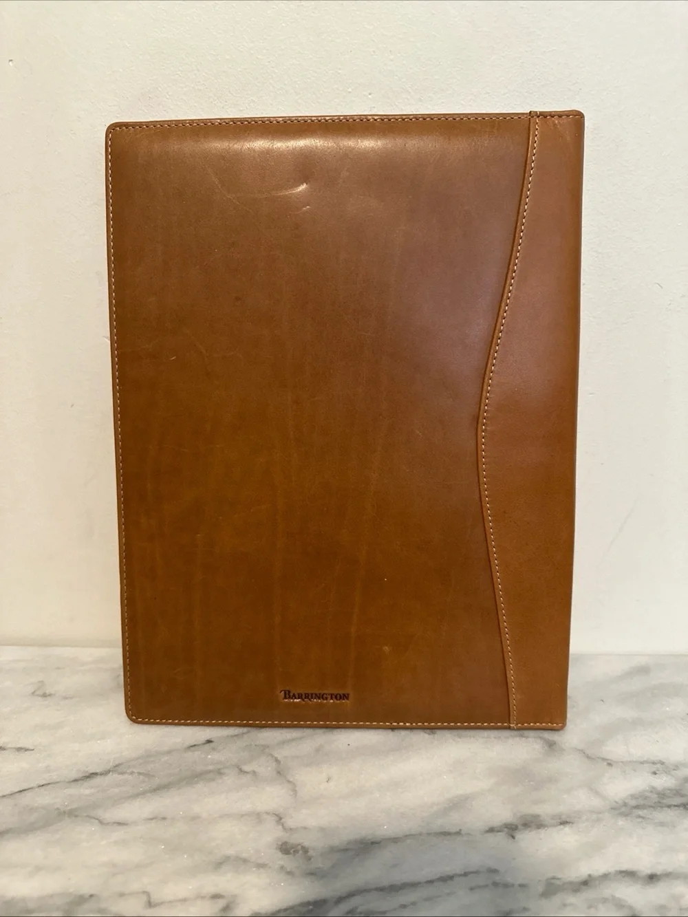 Executive Tan Leather Portfolio with Embossed Monogram
